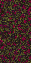 Elegant seamless pattern with leaves and curls. Luxury floral background. Vector illustration.