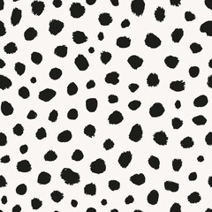 Obraz na płótnie Canvas Irregular polka dot seamless repeat pattern. Random placed, vector spots minimal all over print.