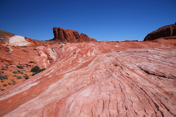 The red rocks wall at the end of the striped rock in the Valley of Fire