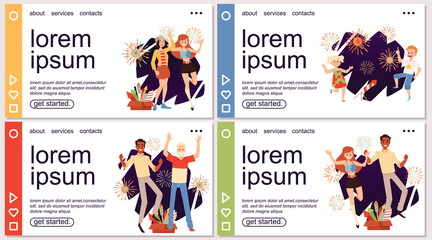 Web banners bundle with people celebrate solemn event flat vector illustration.