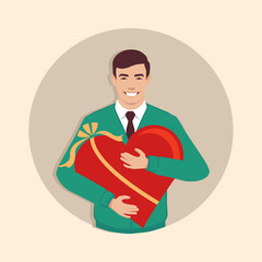 man holding heart symbol, Valentines Day, Love and volunteering vector illustration