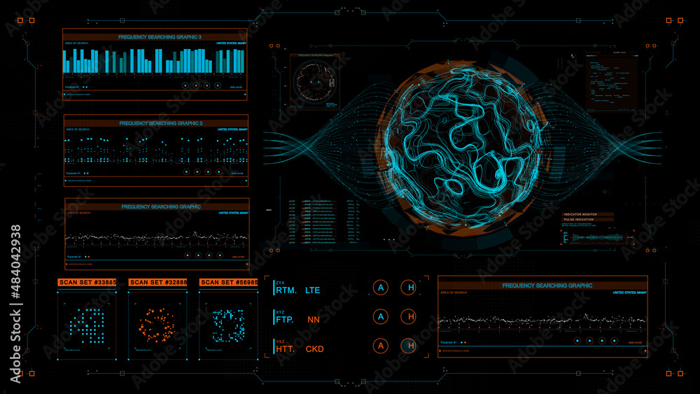 Poster hud interface global network connection tech innovation concept element template design futuristic i