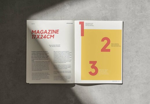 Top View of an Open Magazine Mockup with Hard Light