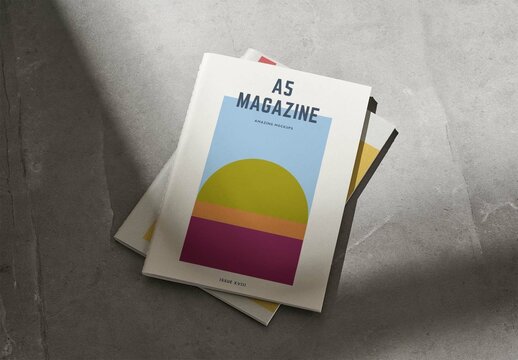 Stack of A5 Magazines Mockup