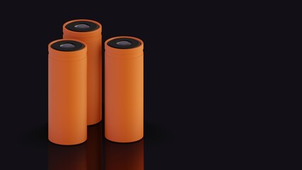 New 4680 lithium-ion cell. Innovative battery format 46mm diameter and 80mm length with a positive terminal up. High-quality 3d render.  - obrazy, fototapety, plakaty