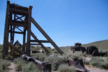 The abandoned pump of the Bodie ghost town in the desert