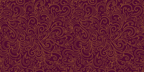 Elegant seamless pattern with leaves and curls. Luxury floral background. Vector illustration.