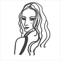 hand drawn girl's face. The image is isolated on a white background. Vector graphics