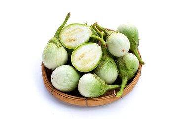 Organic green eggplant on white background