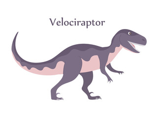Fototapeta na wymiar Velociraptor with dangerous claws. Predatory dinosaur of the Jurassic period. Strong hunter. Vector cartoon isolated illustration. White background
