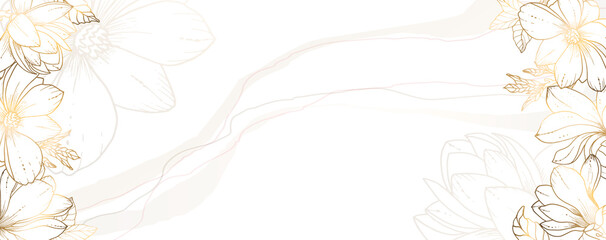 Luxurious golden wallpaper. Banner with golden magnolia. On white background. Brilliant flowers and twigs. vector file.