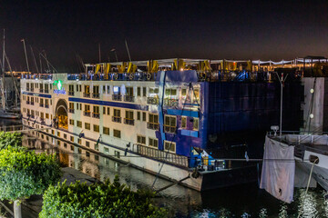 Evening view of a cruise ship in Luxor, Egypt