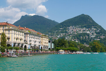 Beautiful scenic cityscape of the city Lugano, Switzerland