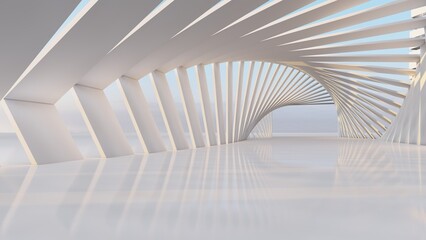 Architectural background rotating geometric tunnel 3d rendering
