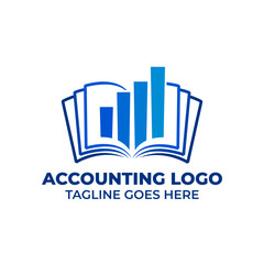 accounting logo template with book shape and rising graphic.