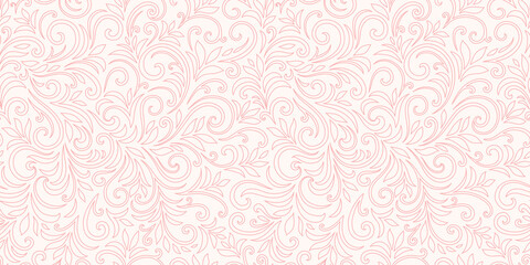 Elegant seamless pattern with leaves and curls. Luxury floral background. Vector illustration.