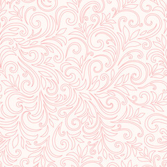 Elegant seamless pattern with leaves and curls. Luxury floral background. Vector illustration.