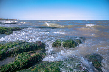 The seashore is beautiful with a blue horizon