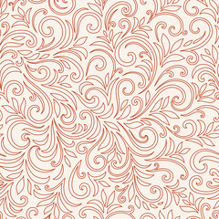 Elegant seamless pattern with leaves and curls. Luxury floral background. Vector illustration.