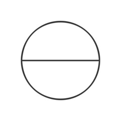 Circle divided in 2 segments isolated on white background. Pie or pizza round shape cut in two equal slices in outline style. Simple business chart example. Vector linear illustration