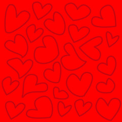 Obraz premium Lots of hearts hand-drawn on a red background