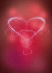 A 3d digital illustration of an abstract background of red and pink with sparkle heart shape.