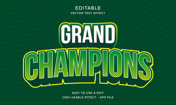 editable grand champions vector text effect with modern style design usable for logo or company campaign 