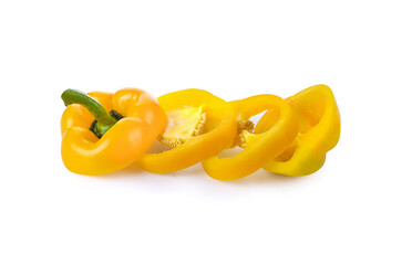 Sliced yellow paprika pepper isolated on white background   full depth of field