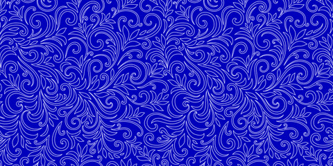 Elegant seamless pattern with leaves and curls. Luxury floral background. Vector illustration.