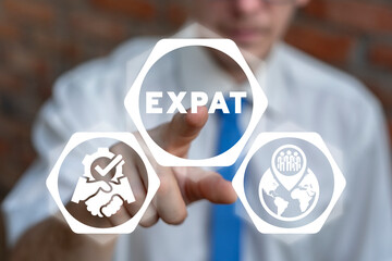 Concept of expat work. Work abroad. Expatriate job. Expatriation.