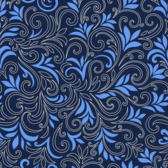 Elegant seamless pattern with leaves and curls. Luxury floral background. Vector illustration.