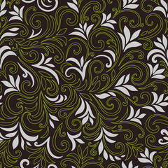 Elegant seamless pattern with leaves and curls. Luxury floral background. Vector illustration.