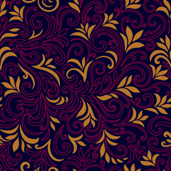 Elegant seamless pattern with leaves and curls. Luxury floral background. Vector illustration.
