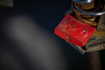Romantic padlocks tied on a bridge in Valentine's day.