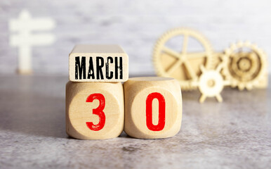 March 30th, Thirtieth of March, Day 30 of month March - white calendar blocks.