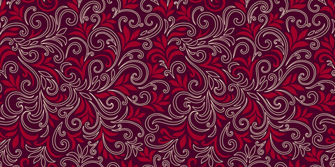 Elegant seamless pattern with leaves and curls. Luxury floral background. Vector illustration.