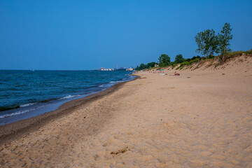 Lake shore and beach at Indiana Dunes National Park in Summer. Lake Michigan.