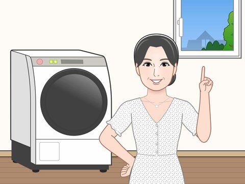 洗濯乾燥機と女性