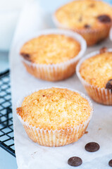 Homemade easy muffins with chocolate chips.