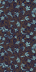 Elegant seamless pattern with leaves and curls. Luxury floral background. Vector illustration.