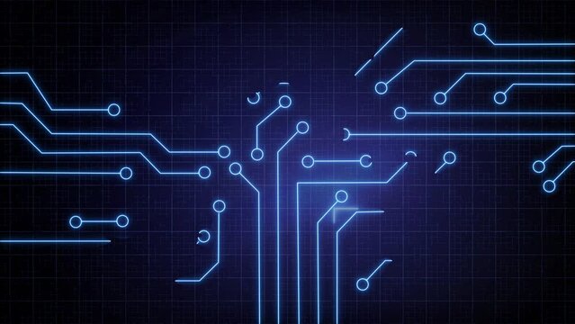 Digital circuit neon lines bilding up