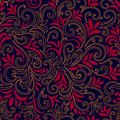 Elegant seamless pattern with leaves and curls. Luxury floral background. Vector illustration.