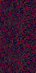 Elegant seamless pattern with leaves and curls. Luxury floral background. Vector illustration.