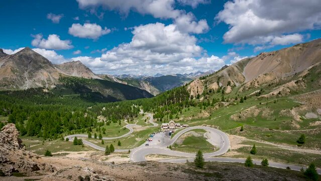 Izoard Pass (Col Izoard), the scenic D902 road and Napoleon Refuge in Summer. Queyras Regional Natural Park, Hautes Alpes (05), Alps, France