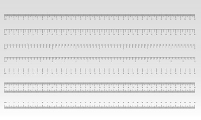 Measurement scale, markup for a ruler. Measuring tool. Size indicator units. Metric inch size indicators.