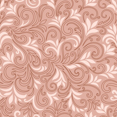 Elegant seamless pattern with leaves and curls. Luxury floral background. Vector illustration.