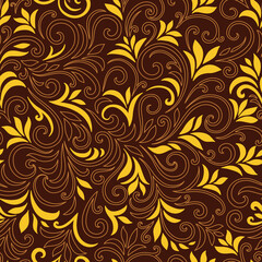 Elegant seamless pattern with leaves and curls. Luxury floral background. Vector illustration.