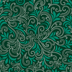 Elegant seamless pattern with leaves and curls. Luxury floral background. Vector illustration.