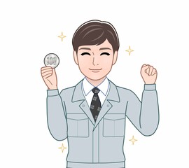 100円玉をもつ男性