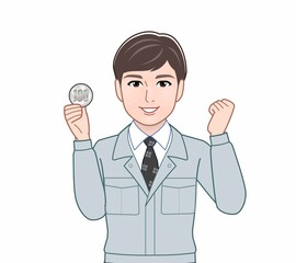 100円玉をもつ男性